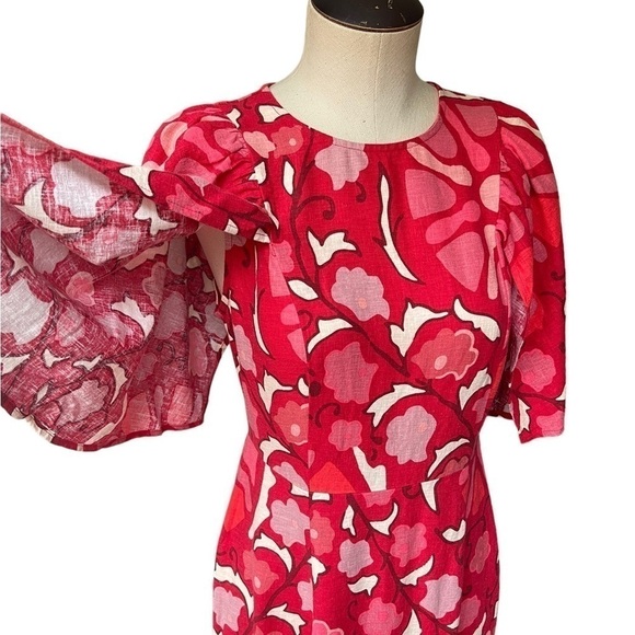 NWT RHODE x Target Zinnia Floral Print Bell Sleeve Midi Dress in Red/Pink - Picture 5 of 15